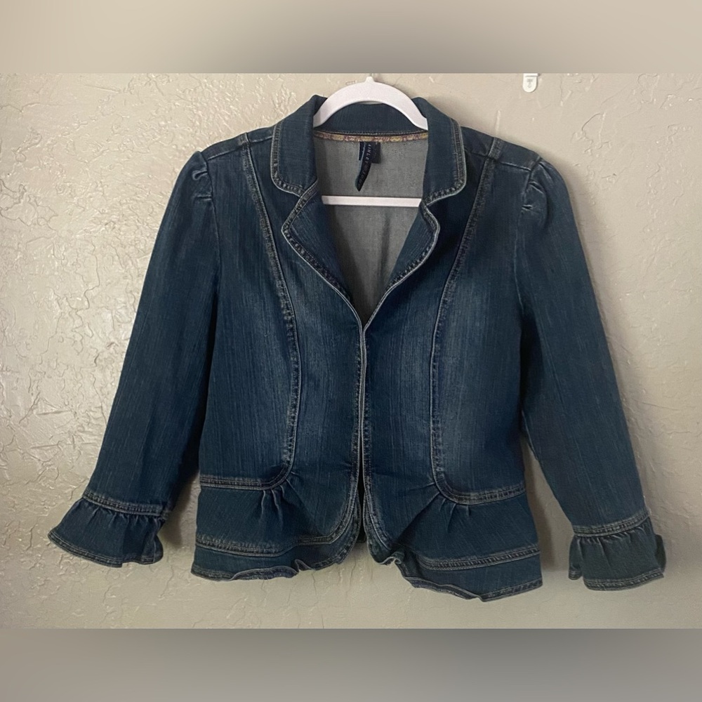 Ashley Judd Denim Jacket Size M Casual Ruffled Bohemian Fall Jacket